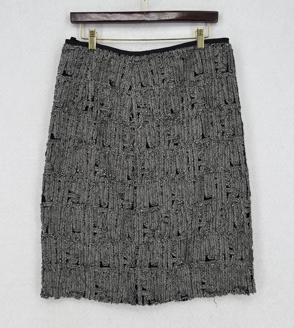 Marianne Kooimans Black White Hand-Loomed Textured Silk Mini Skirt Sz 4